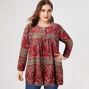 Women's Plus Size Red Paisley Tunic Top Size 24 New With Tags